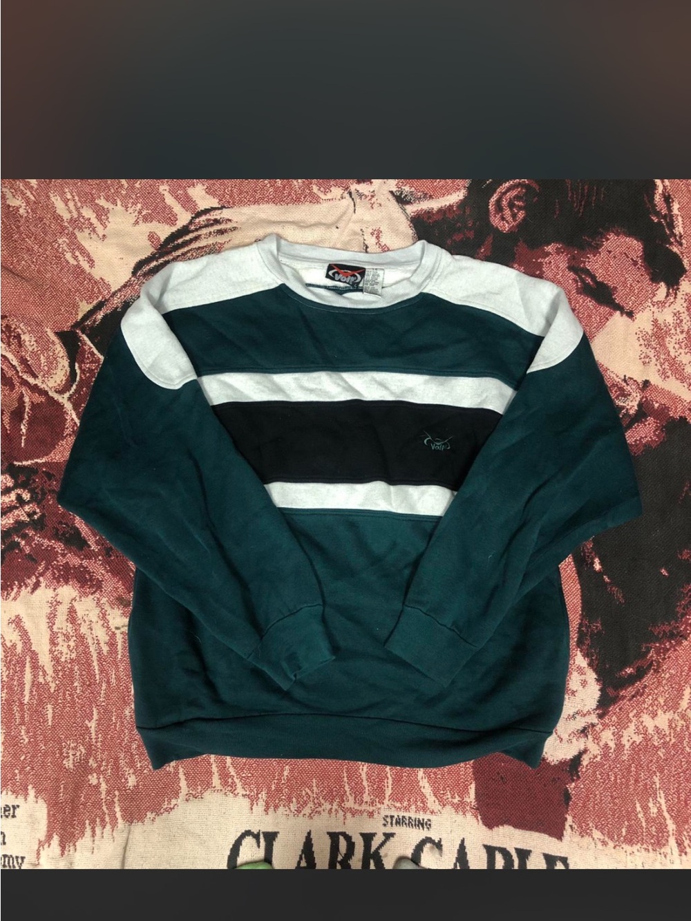Vintage Voit Green Crewneck Sweatshirt with Black and White Stripes